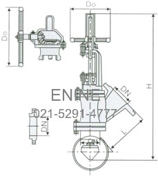 FS45、FS545 Y-type Flat-bottomed Discharge Valve external dimensions drawing