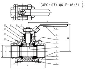 Q61F三片式承插焊球阀 结构图