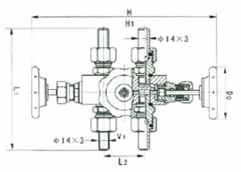 J23SA-1.6/32P型流量计三通阀 外形尺寸图