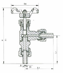 J24W-1.6/16P型角式截止针形阀 外形尺寸图