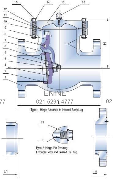 Materials of Cl 150, 300, 600 Lb Cast Steel Swing Check Valves