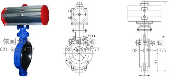 D673H气动对夹硬密封蝶阀 外形尺寸图